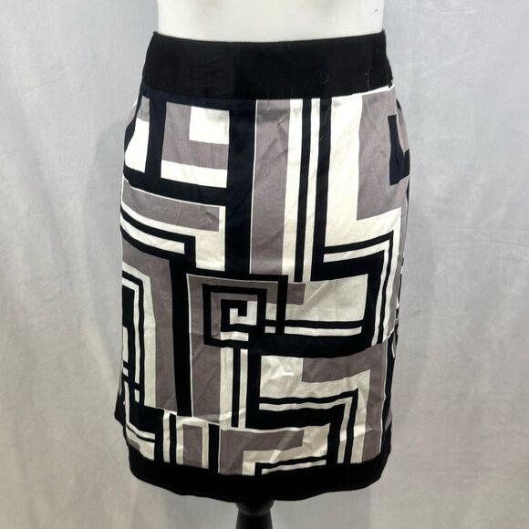 Courtenay black navy white and gray geo print button wrap cotton skirt size 14 - Picture 4 of 6